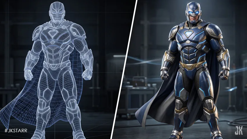 3D CGI character modeling and wireframe creation process for blockbuster VFX movies